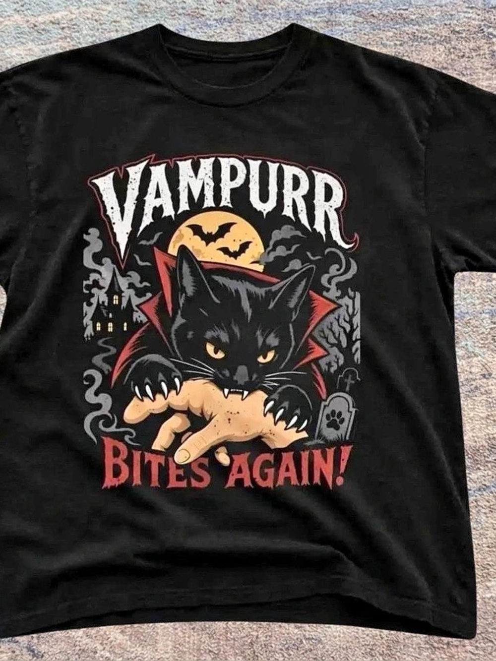 Vampurr Bites Again Graphic T-Shirt Short Sleeve Tee in Black